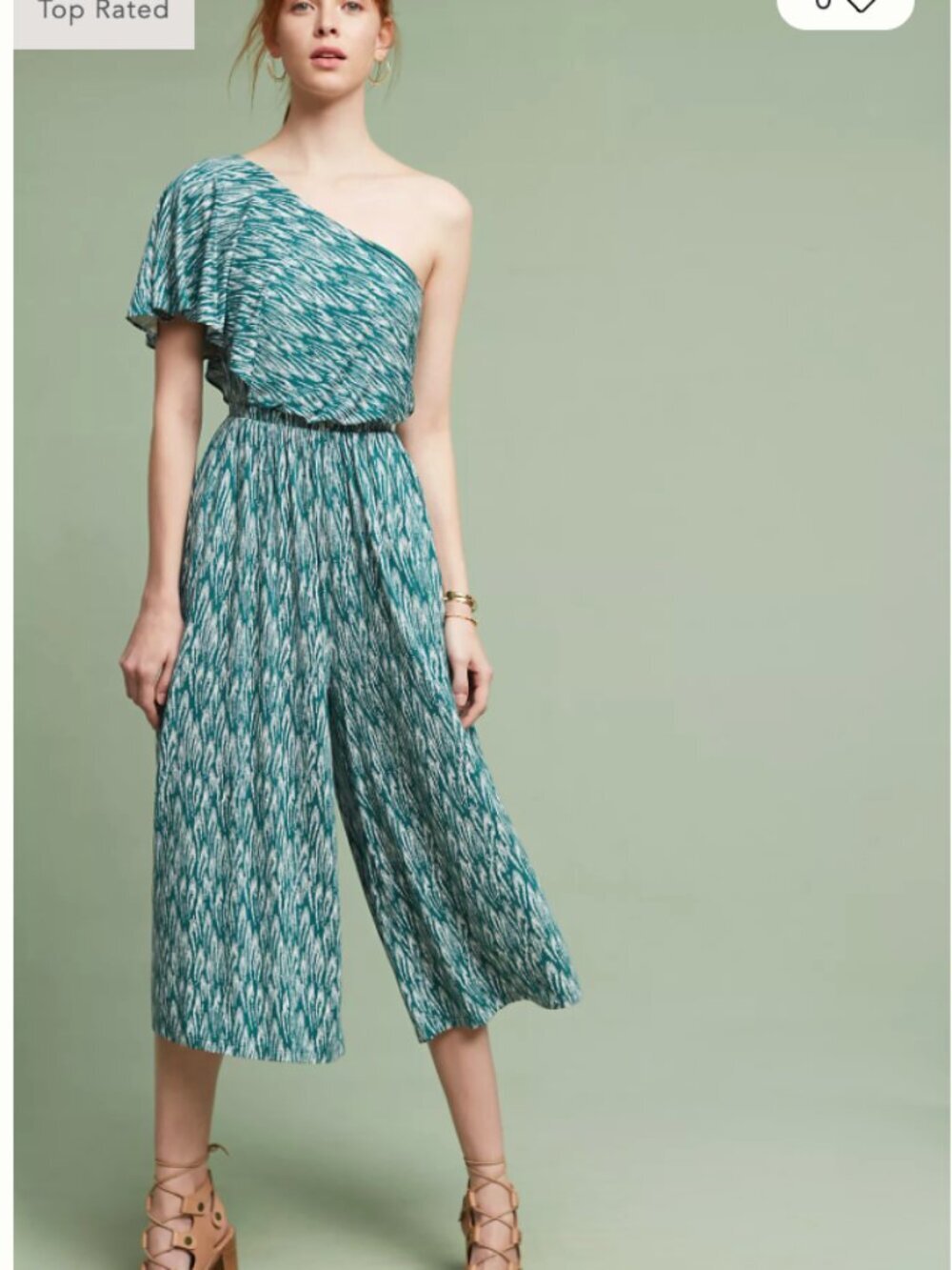 Anthropologie Maeve Jamie Wide Leg Jumpsuit Green Print Size Medium